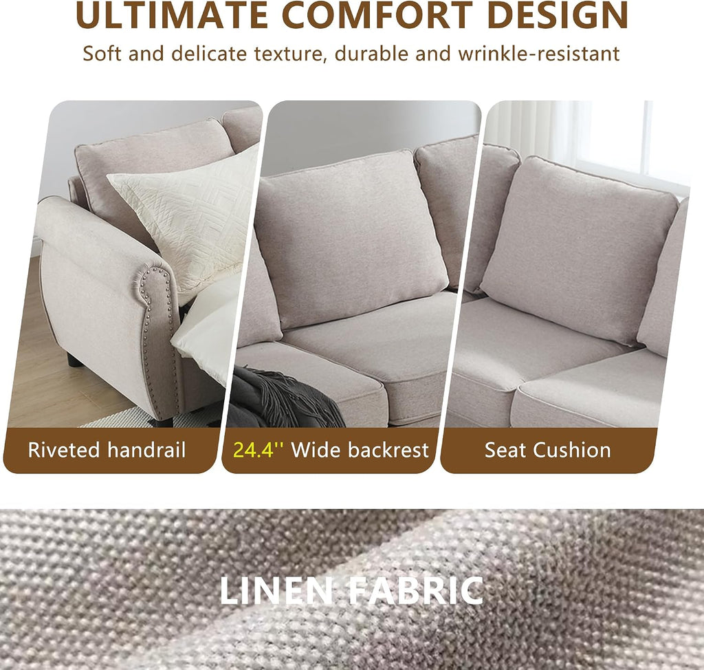104'' Pull Out Couch, Convertible Sleeper Sofa Bed Queen, Upholstered Sectional Sofa with Mattress, 6-Seater L-Shaped Couch, Modern Sectional Couches for Living Room, Apartment, Studio, Beige