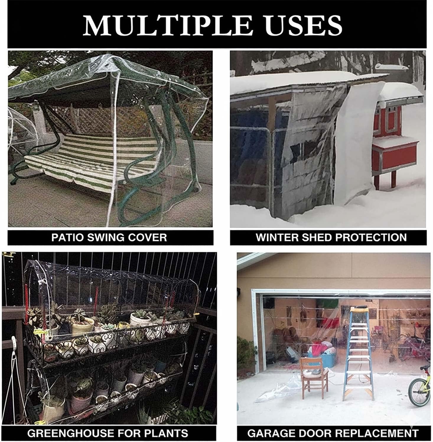 Clear Tarps 0.35mm Heavy Duty Tarp Waterproof Tarpaulin Cover, Windproof Plastic Tarp with Grommets, Outdoor Rainproof Covering for Pergola 3 ft to 20 ft(8.5x17ft)