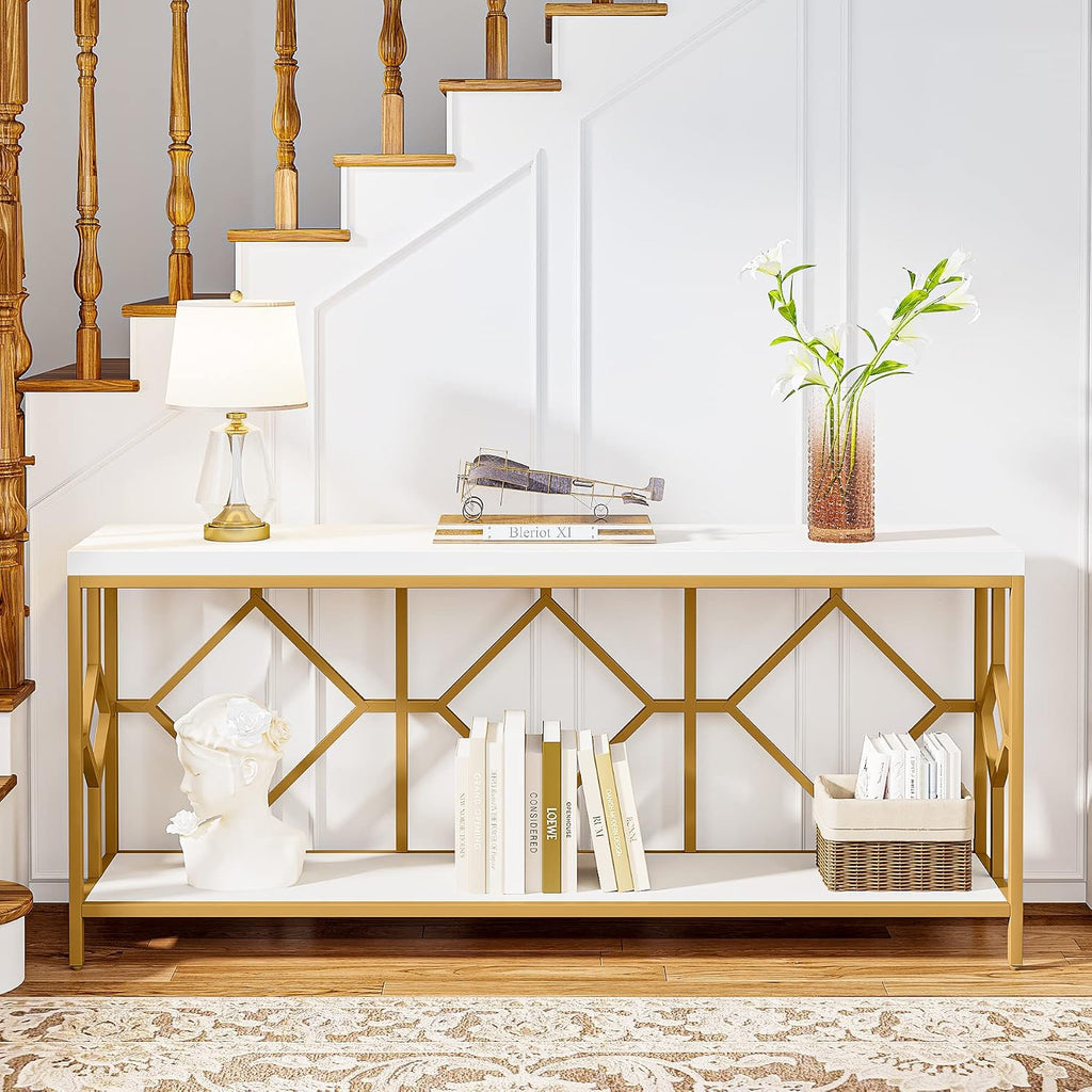 Tribesigns 71 Inch Extra Long Sofa Table, Narrow Long Sofa Console Tables Behind Couch Table with Open Storage Shelf