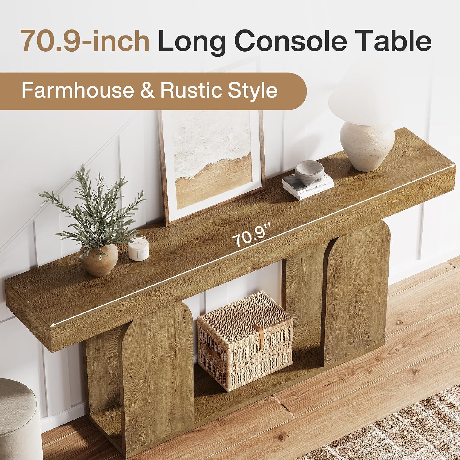 Tribesigns Farmhouse Wood Console Table, 70.9-Inch Entryway Accent Table with U-Shaped Base, 2-Tier Extra Long Sofa Tables for Entrance, Hallway, Living Room (Light Brown)