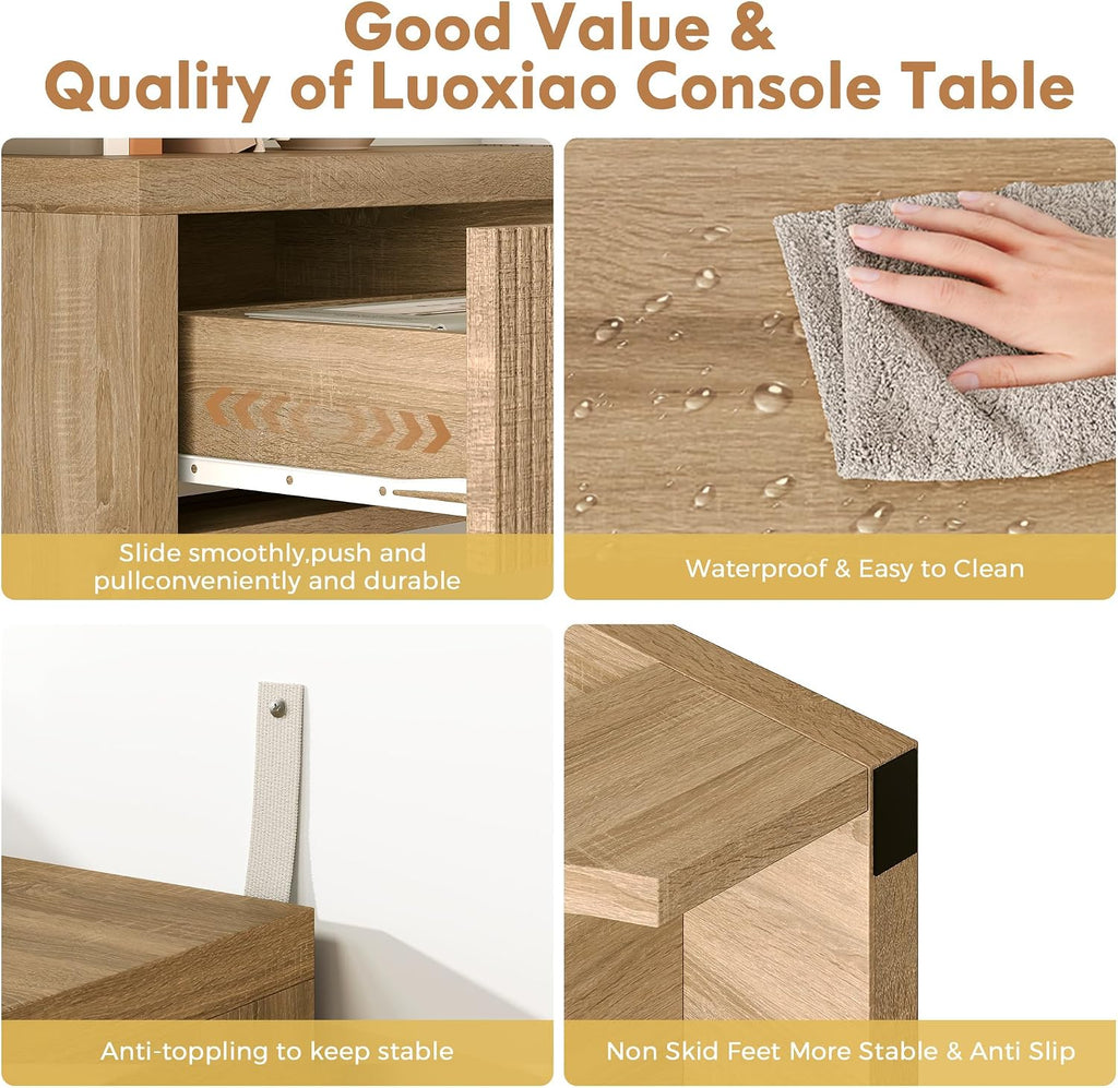 Fluted Console Table with Drawers, 47' Narrow Entryway Table with 3 Drawers and Open Storage Shelf, Long Sofa Tables Modern Behind Couch Tables for Living Room, Foyer and Hallway