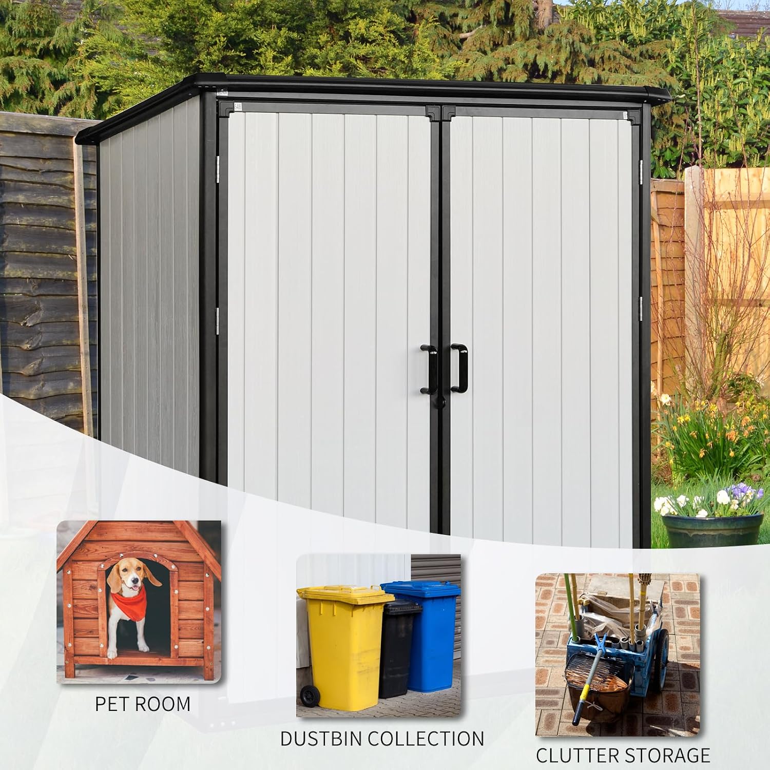 5x3 Resin Outdoor Storage Shed with Floor, Vertical Plastic Storage Cabinet with Lockable Doors, All-Weather Garden Tool Shed for Bikes and Patio Furniture (White)