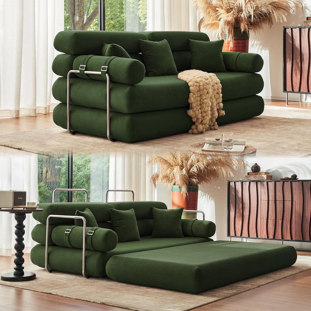 YINIX Convertible Sleeper Sofa - 35'' High-Back Floor Couch Bed - Folding Sofa Bed with Rounded Arm Supports - Floor Sofa Lounge Sofa Bed for Living Room - Green
