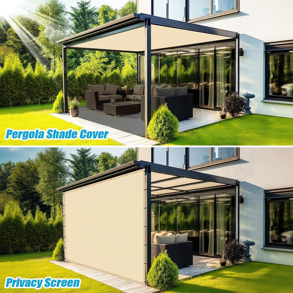 Amagenix 90% Pergola Shade Cover 8' X 14' Sun Shade Cloth with Grommets for Outdoor Garden Patio Porch, Commercial Grade 200 GSM - Cable Zip Ties Included (We Customized) GN108, Wheat