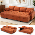 110' Chenille Pull-Out Couch Bed w/Adjustable Backrests, Sectional Sleeper Sofa w/USB Ports & 2 Cup Holders, Upholstered U-Shaped Couch w/Storage Chaise for Living Room, House, Orange