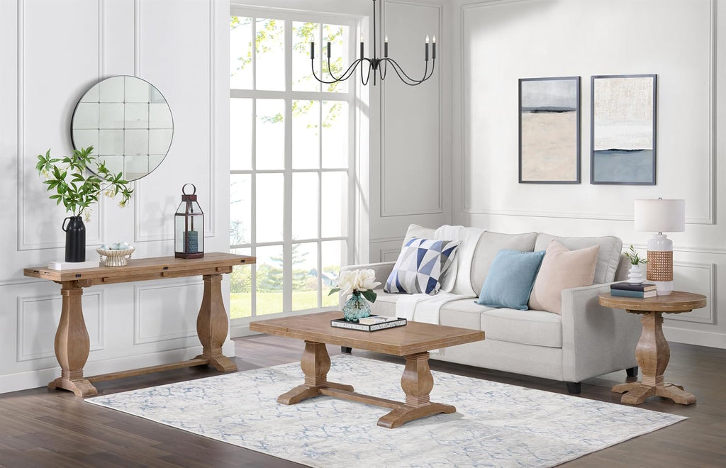 Martin Svensson Home Napa Solid Wood Pedestal Flip-Top Sofa Console Table, Driftwood