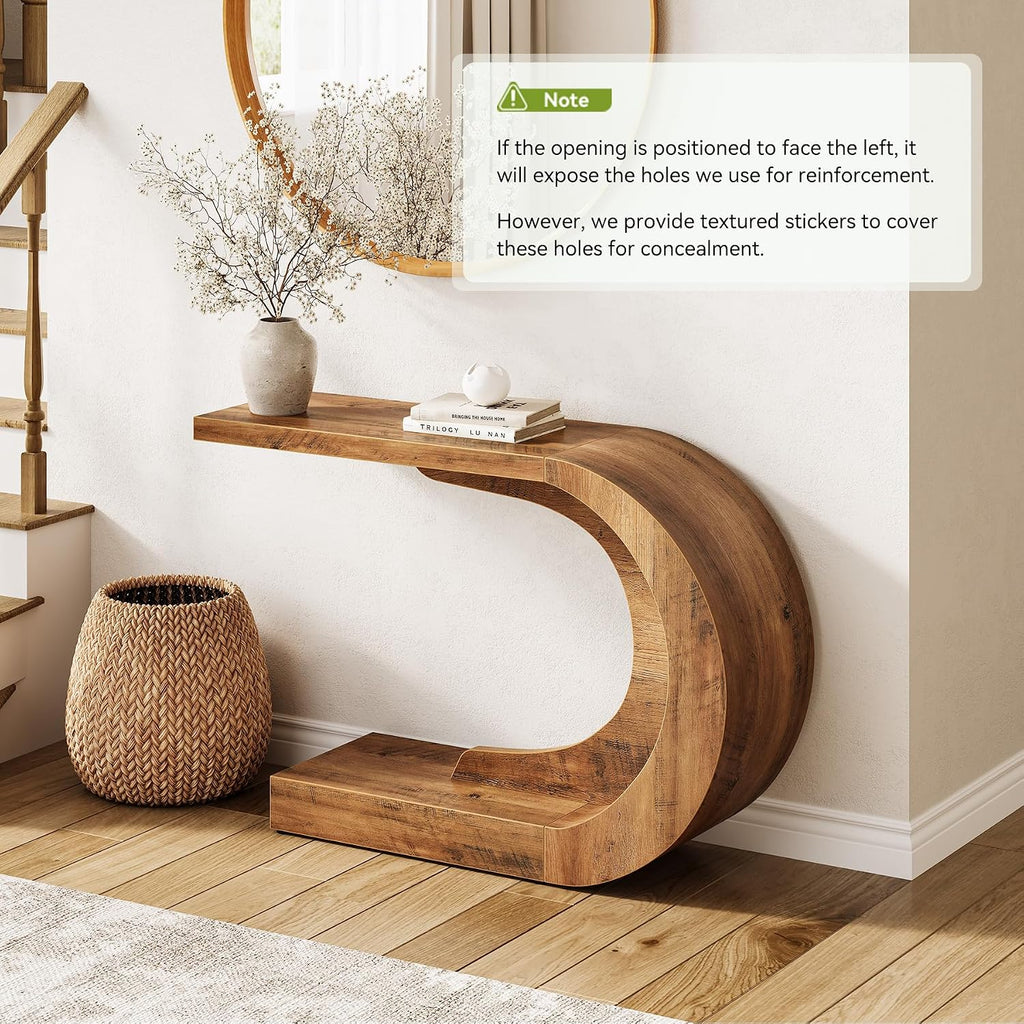 LITTLE TREE 43.3 Inches Farmhouse Console Table, 2-Tier C-Shaped Sofa Table Behind The Couch, Wooden Entryway Table Narrow Hallway Foyer Table for Living Room, Entrance, Brown