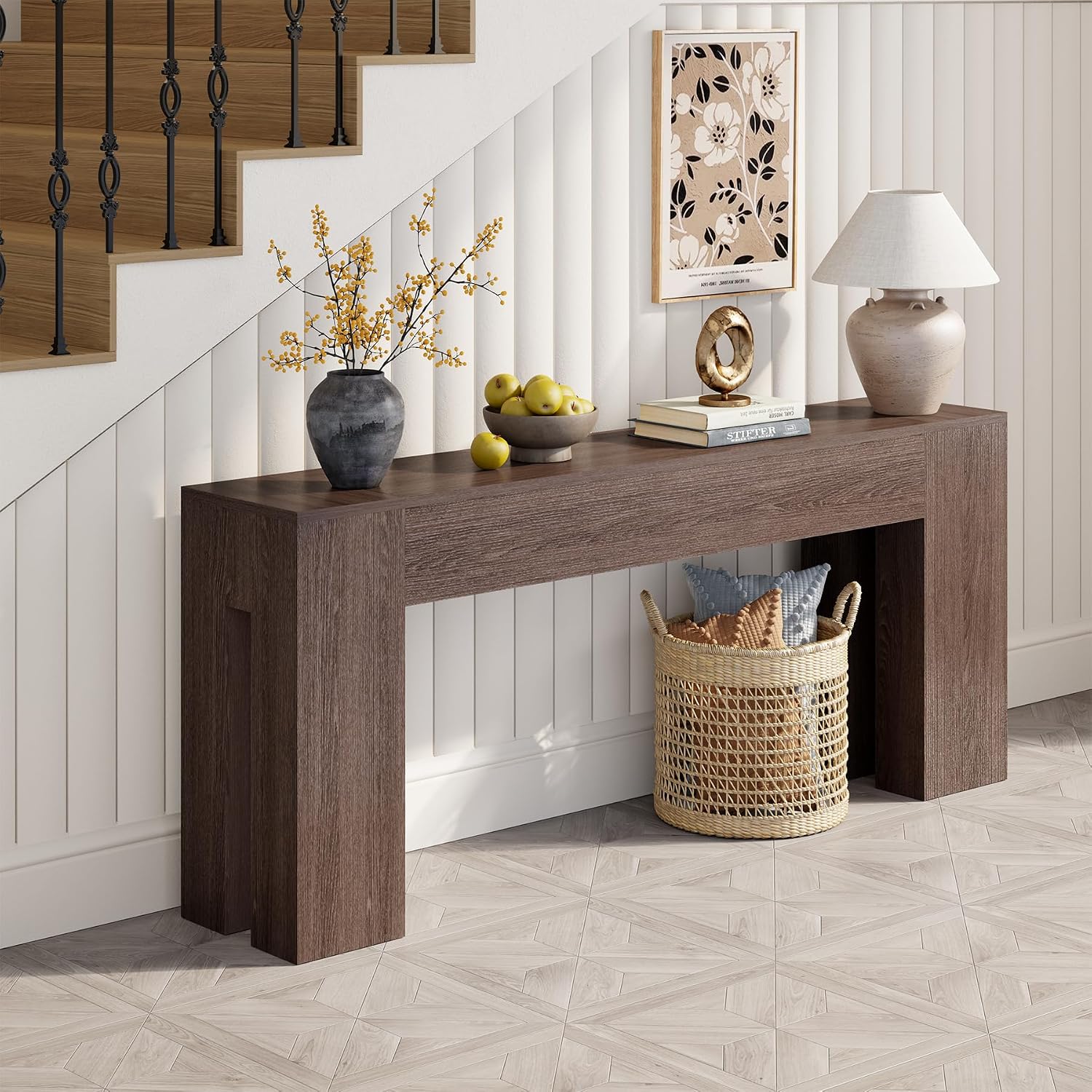 Epecoya Extra Long Sofa Console Table for Entryway Living Room, 79-Inch Farmhouse Wood Behind Couch Table, Rectangular Accent Console with Wooden Double Base for Hallway Foyer Entrance, Light Brown