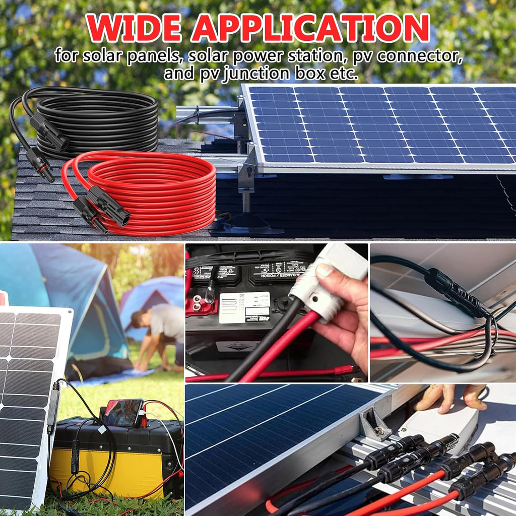 Vansdon 2x100 Feet Solar Panel Extension Cable, 10AWG Solar Cable with Female and Male Waterproof Connectors for RV, Photovoltaic Systems (100FT Red + 100FT Black)
