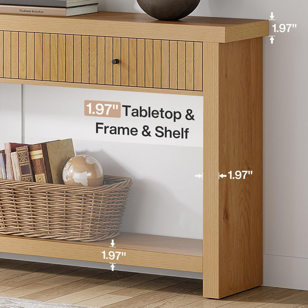 Tribesigns 70.9 inch Extra Long Entryway Table with 3 Drawers, Sofa Console Table with Open Storage Shelves, Oak Color Furniture, Wooden Couch Foyer Tables for Living Room Hallway Entrance