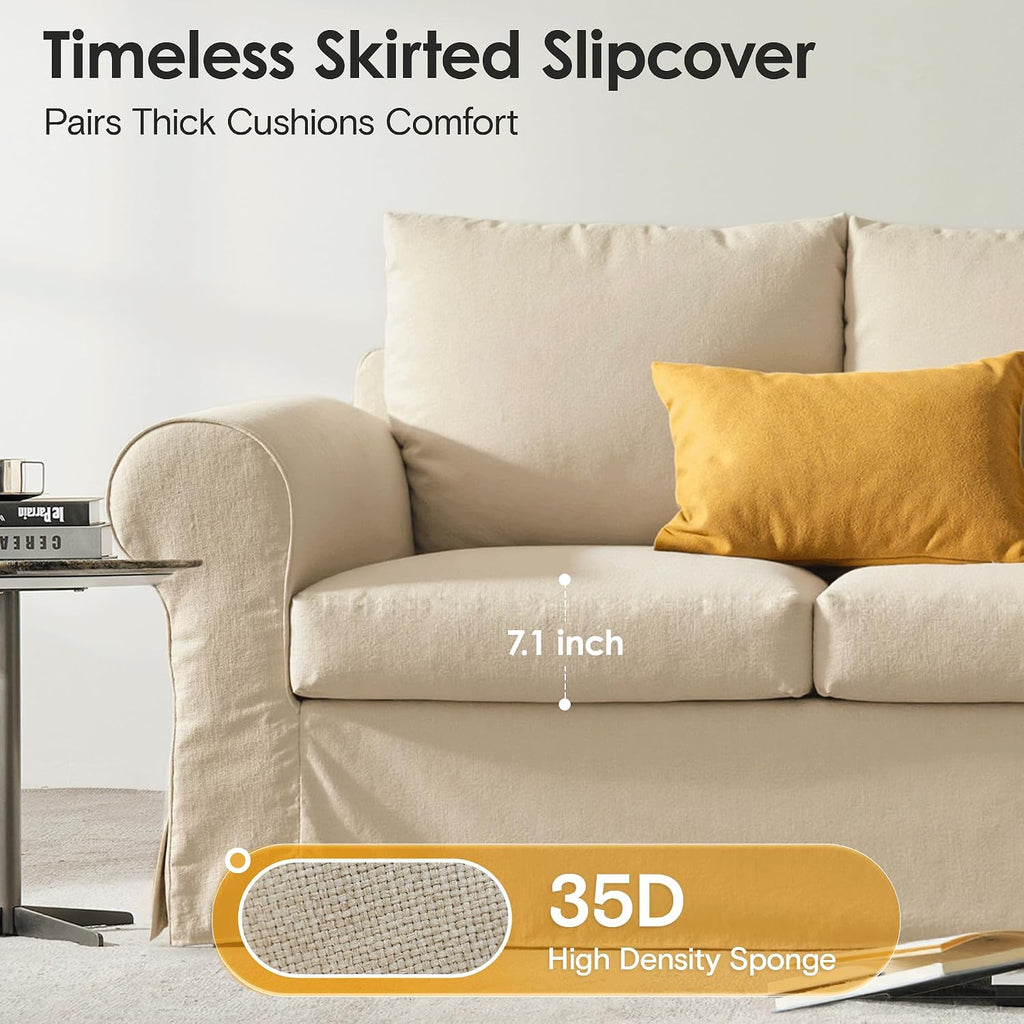 89' 3-Seater Couch for Living Room, Slipcovered Sofa, Beige Couches with Washable Cover, Supportive Cushions & Sturdy Frame, for Small Spaces, Apartment, Office, Easy Assembly