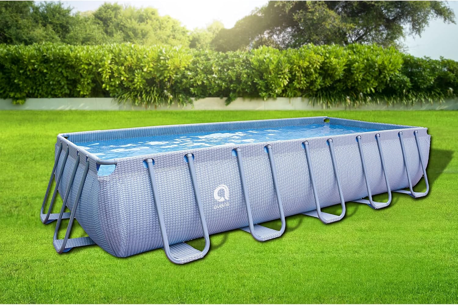 JLeisure Avenli LamTech 18 Foot Long by 39.5 Inch High Rectangle Steel Frame Above Ground Swimming Pool with U Frame Wall Support, Gray