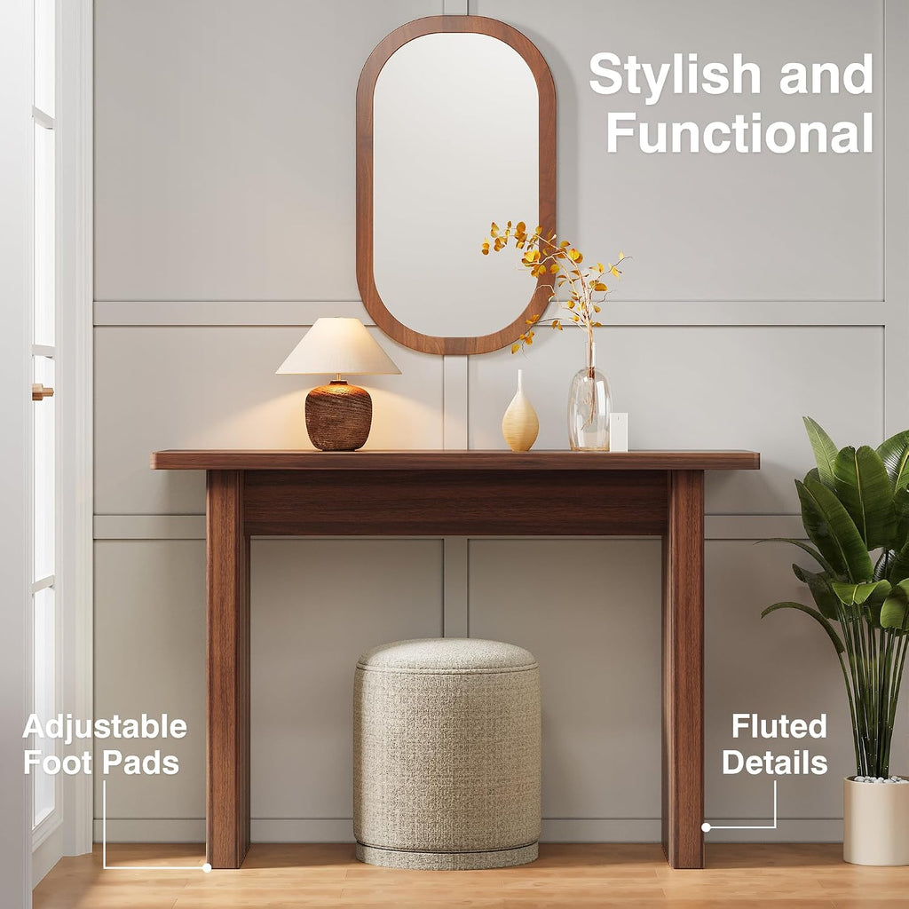 Fluted Entryway Console Table, Wooden Rectangular Sofa Table for Entrance, Narrow Wood Entryway Small Long Entry Table for Hallway, Living Room (Walnut)