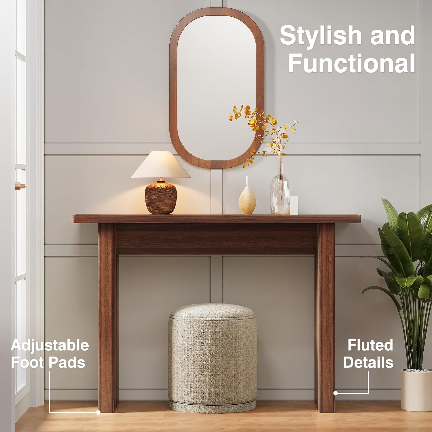 Fluted Entryway Console Table, Wooden Rectangular Sofa Table for Entrance, Narrow Wood Entryway Small Long Entry Table for Hallway, Living Room (Walnut)