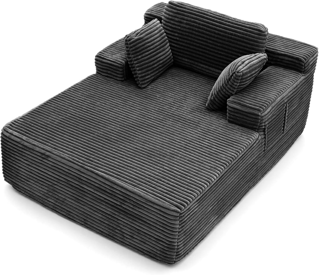 67' Oversized Chaise Lounge Chair Indoor with Double Side Pockets, Corduroy Deep Seat Couch, Boneless Couches for Living Room, No Assembly, Grey