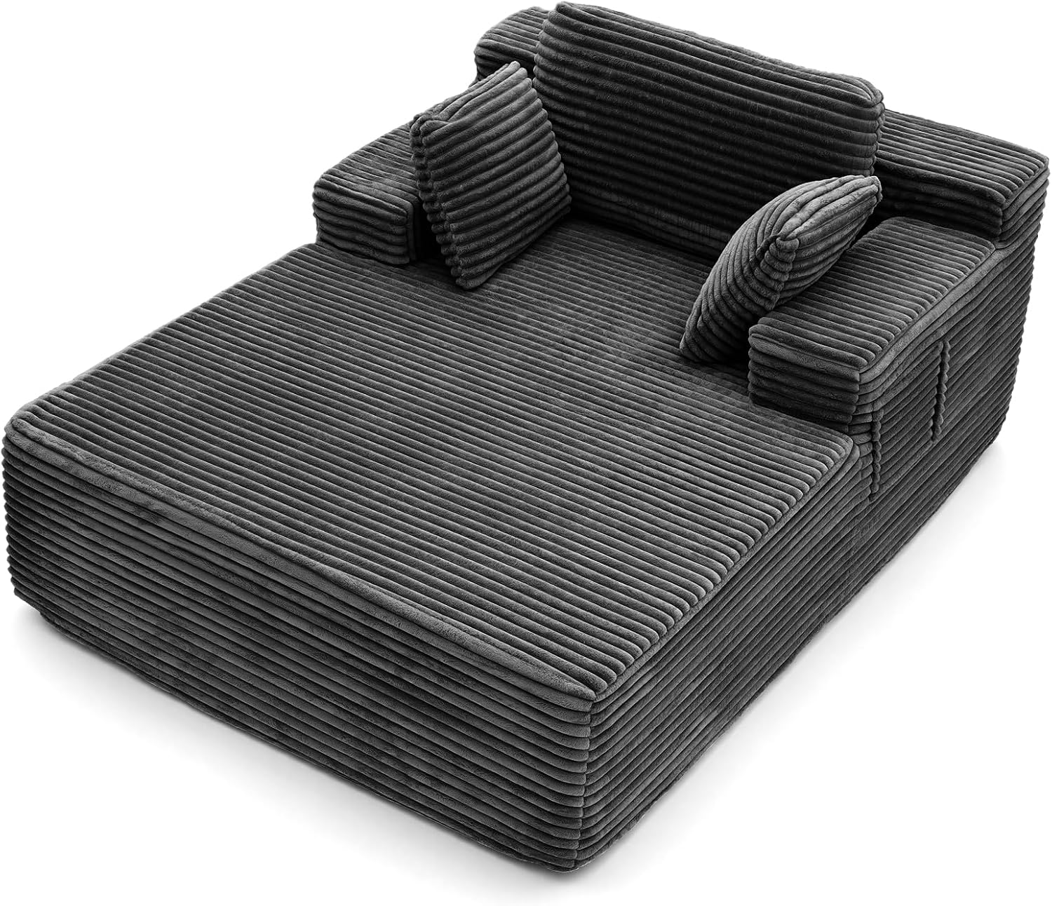 67' Oversized Chaise Lounge Chair Indoor with Double Side Pockets, Corduroy Deep Seat Couch, Boneless Couches for Living Room, No Assembly, Grey
