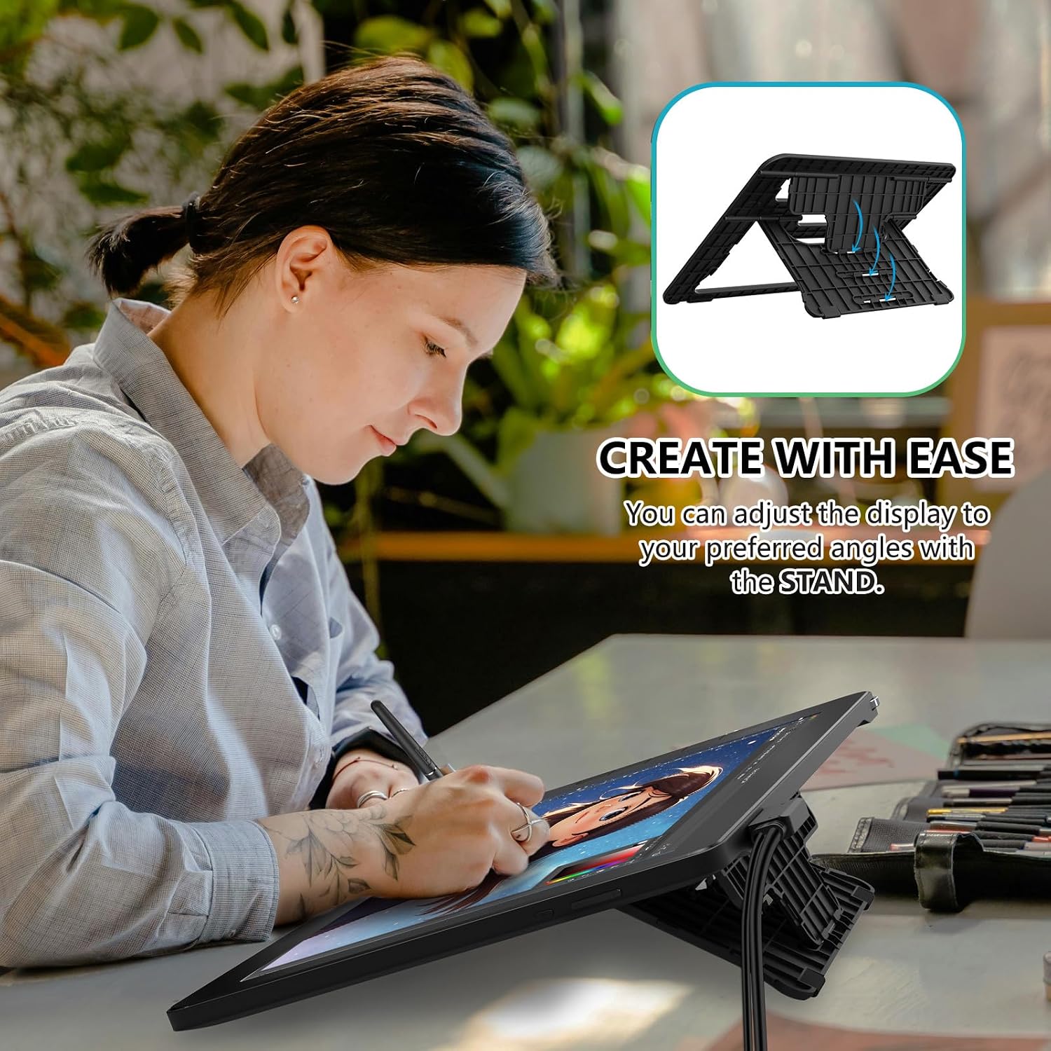 VEIKK Drawing Tablet with Screen 15.6 inch Studio 16 Graphics Tablet with Full-Laminated AG Glass Screen,16K Levels Battery-Free Pen,Digital Drawing Pad for Computer (125% sRGB)