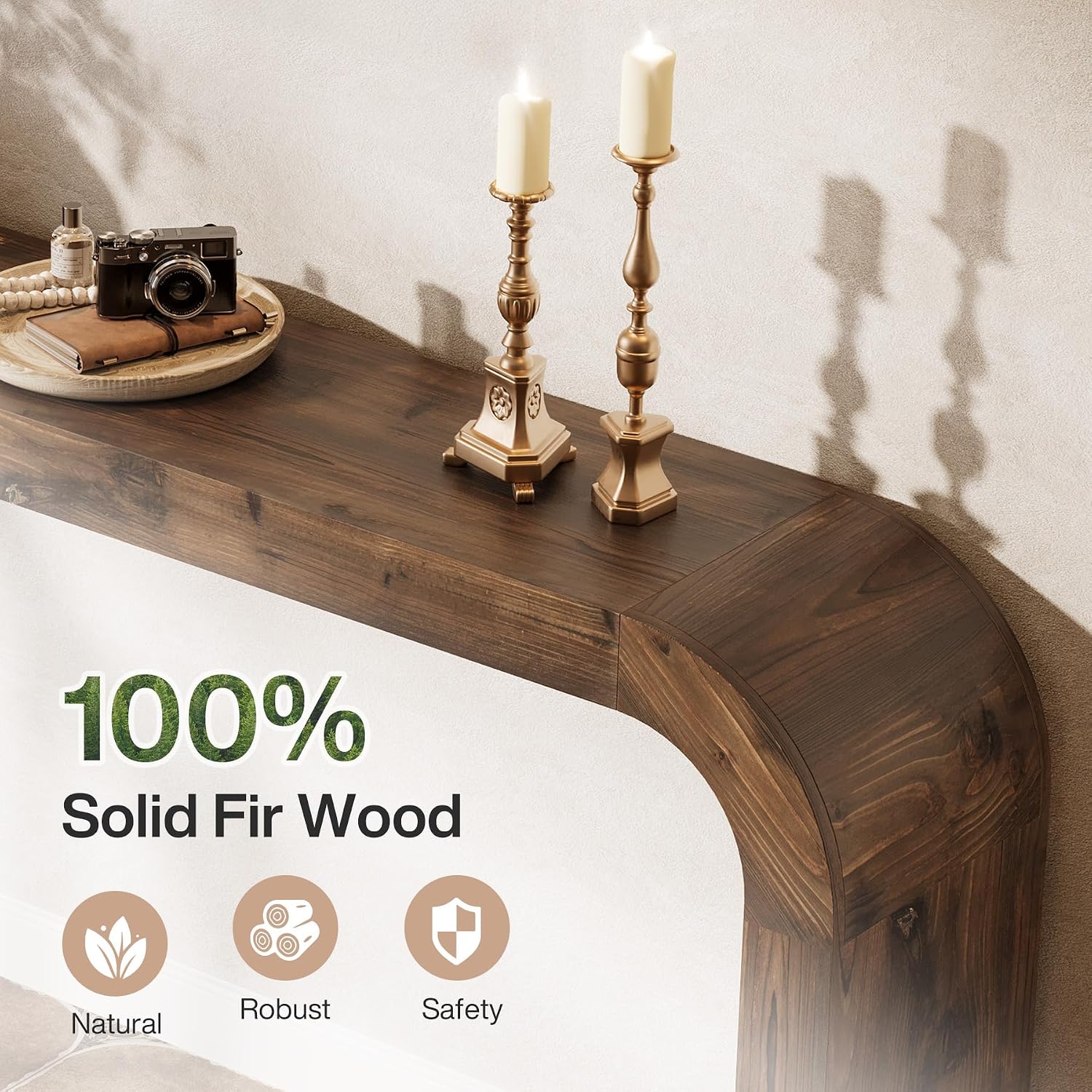Solid Wood Console Table, 70.87-Inch Farmhouse Sofa Table with Waterfall Curved Corners for Hallway, Living Room, Behind Couch, Entrance (Dark Brown)