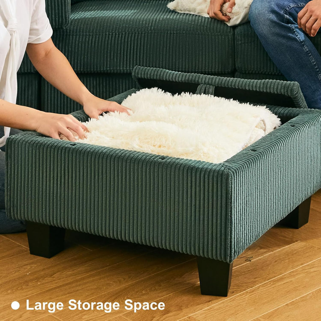 Belffin Corduroy Sectional Sleeper Sofa with Storage Ottoman, Modular Luxury Sectional Sofa with Chaise, Convertible Modern Sectional for Living Room, Green