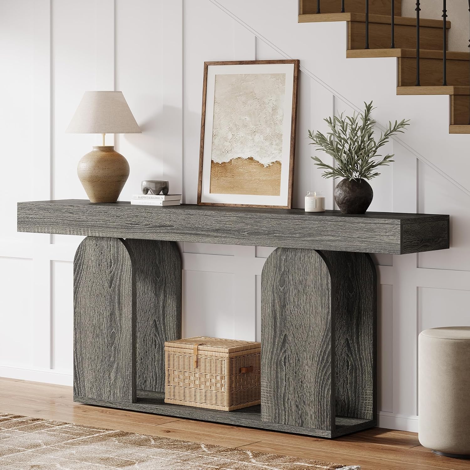 Tribesigns Farmhouse Wood Console Table, 70.9-Inch Entryway Accent Table with U-Shaped Base, 2-Tier Extra Long Sofa Tables for Entrance, Hallway, Living Room (Dark Gray)