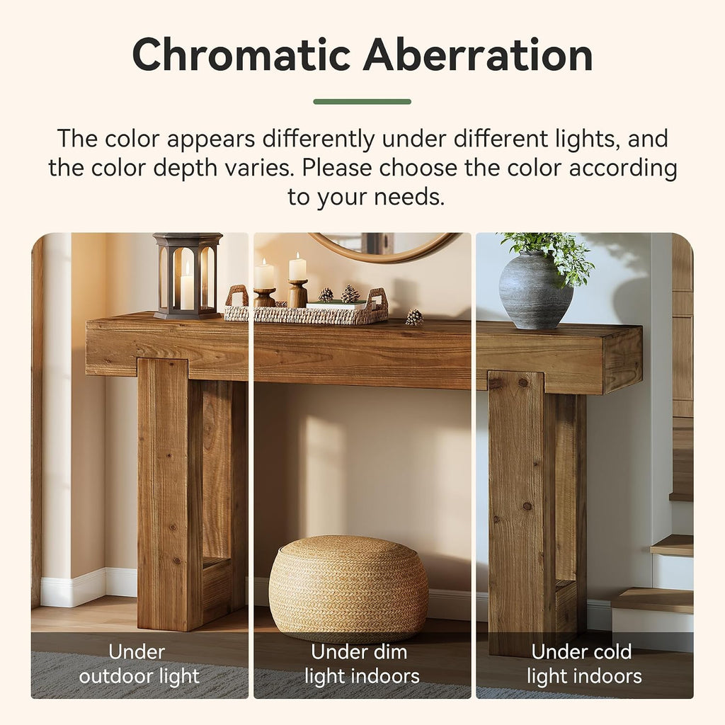 Tribesigns 55-Inch Long Console Table, Solid Wood Rectangular Sofa Table Behind The Couch, Farmhouse Entryway Table for Entrance, Hallway, Living Room (Solid Wood, Warm Brown)