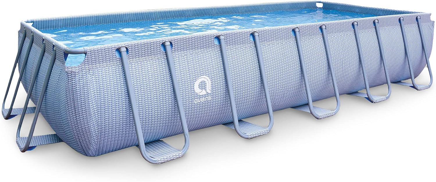 JLeisure Avenli LamTech 18 Foot Long by 39.5 Inch High Rectangle Steel Frame Above Ground Swimming Pool with U Frame Wall Support, Gray