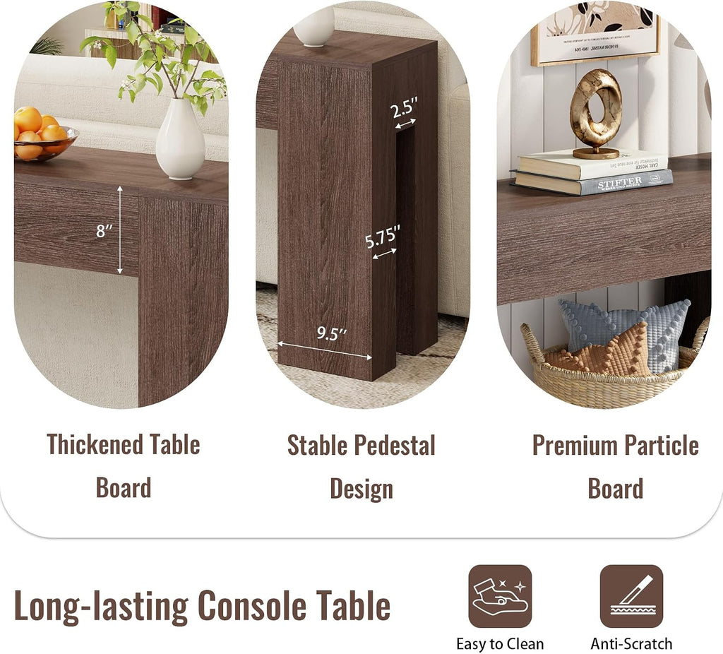 Epecoya Extra Long Sofa Console Table for Entryway Living Room, 79-Inch Farmhouse Wood Behind Couch Table, Rectangular Accent Console with Wooden Double Base for Hallway Foyer Entrance, Light Brown