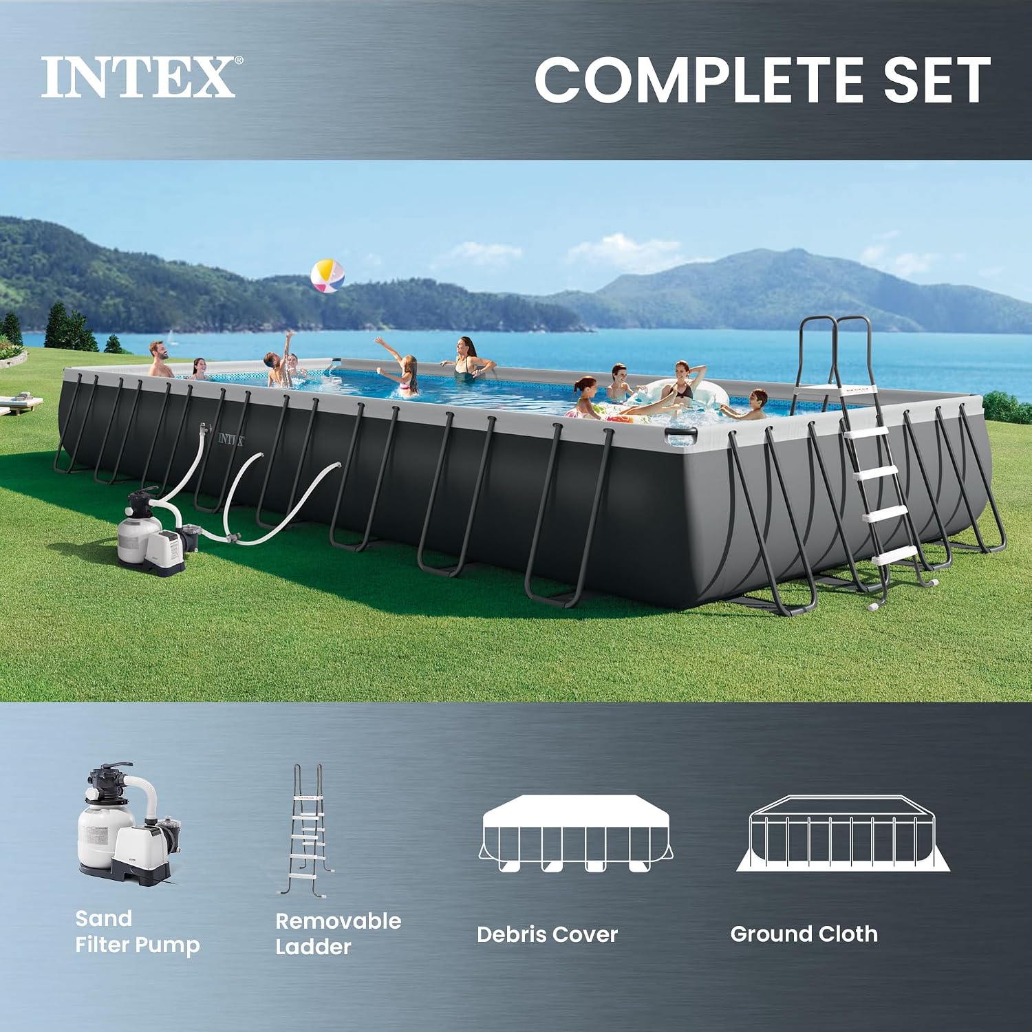 INTEX 26373EH Ultra XTR 32ft x 16ft x 52in Above Ground Swimming Pool Set with Sand Filter Pump and Deluxe Maintenance Cleaning Kit (2-Pack)