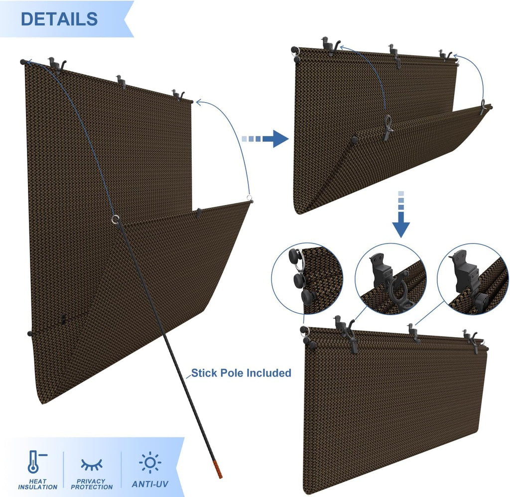 E&K Sunrise 4'W x 7.5'H Outdoor Roller Shades Patio Cordless Roll Up Blinds Foldable Sun Shade UV Block Exterior Sun Screen for Outside Porch Backyard Deck Pergola (Brown)