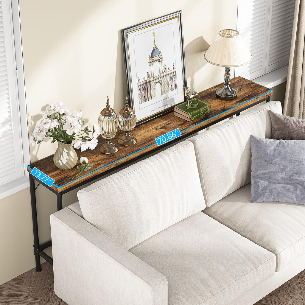 Tribesigns 70.9 Inch Extra Long Console Table, Narrow Sofa Table Behind Couch, Rustic Entryway Hallway Table Industrial Height Bar Table for Living Room