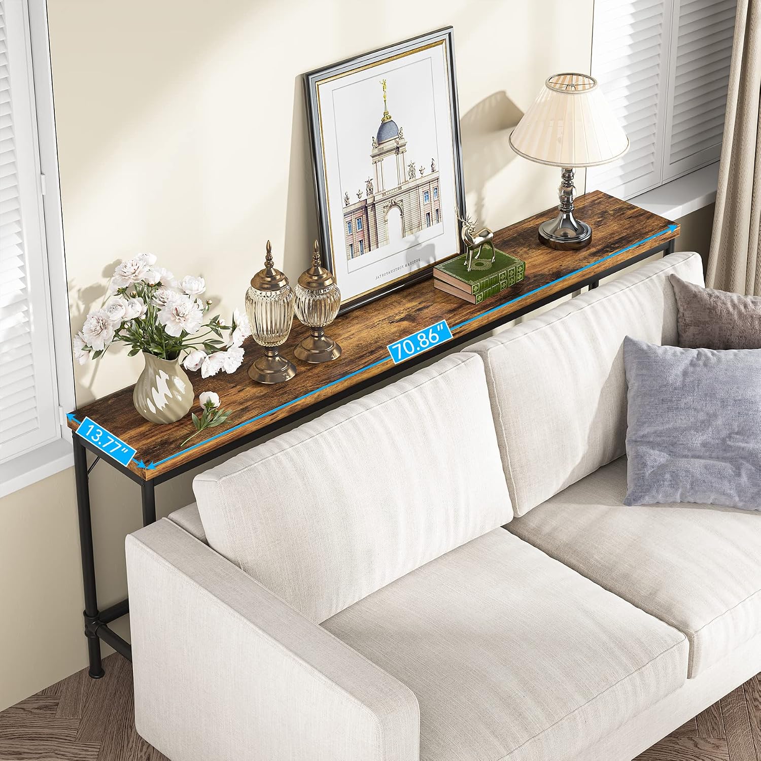 Tribesigns 70.9 Inch Extra Long Console Table, Narrow Sofa Table Behind Couch, Rustic Entryway Hallway Table Industrial Height Bar Table for Living Room