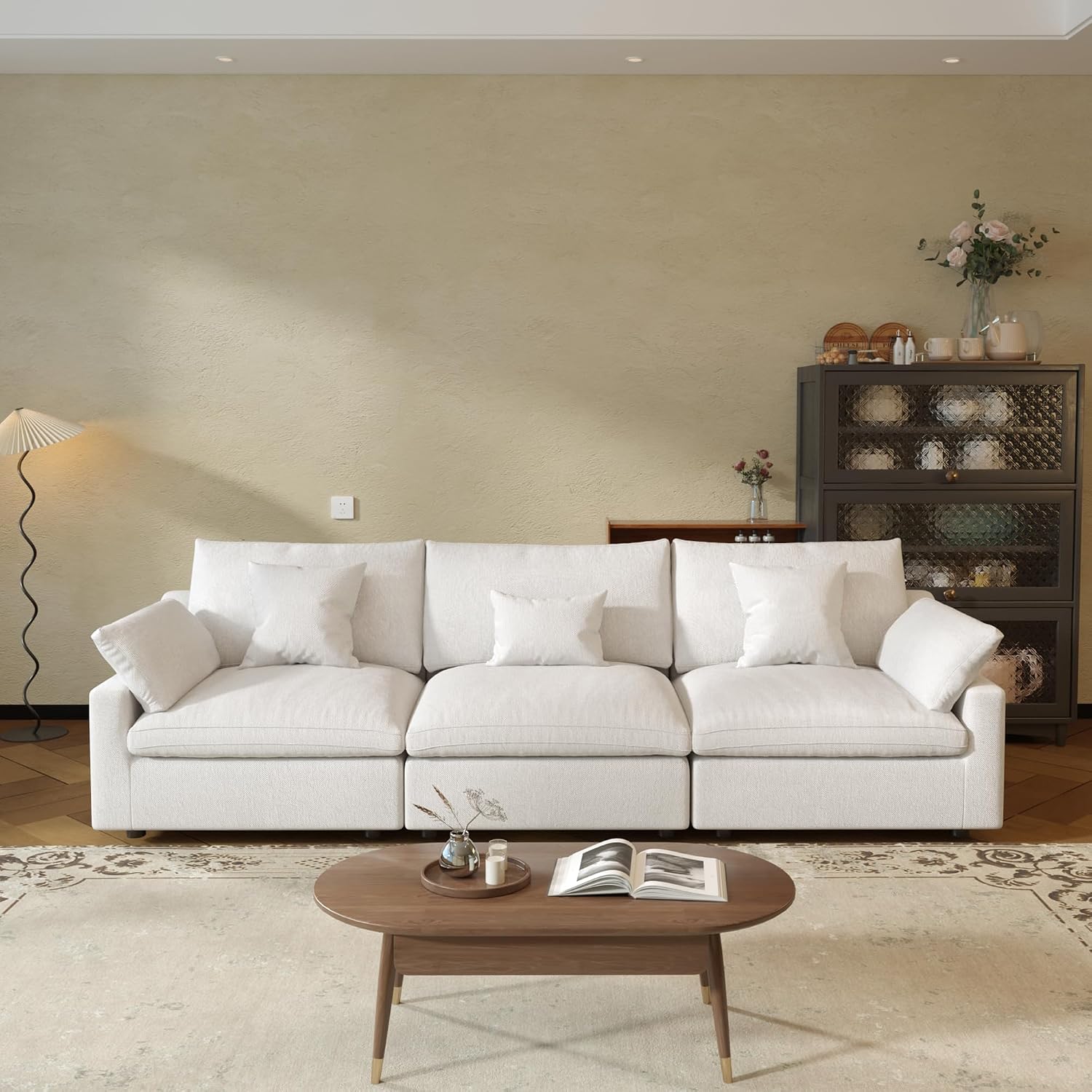 JACH Sectional Couches for Living Room, 3 Seater Cloud Sectional Couch with Deep Seat, Down Filled Modular Sofa, Covers Removable & Washable, Sofas Furniture for Living Room, White