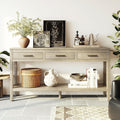 Merax Entryway Console Table, with 3 Storage Drawers, Bottom Shelf Design/Wood Frame/Behind Couch & Sofa, Grey