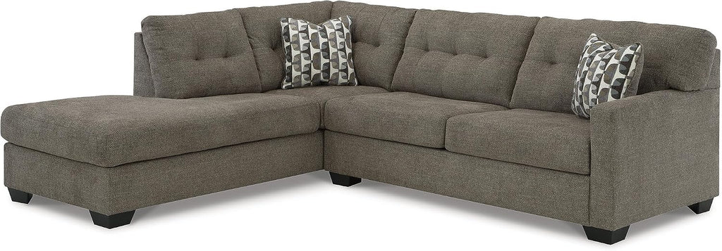 Signature Design by Ashley Mahoney Casual L-Shaped Tufted 2-Piece Sleeper Sectional with Chaise, Bi-Fold Memory Foam Mattress, Loose Seat Cushions and 2 Accent Pillows, Full, Dark Brown