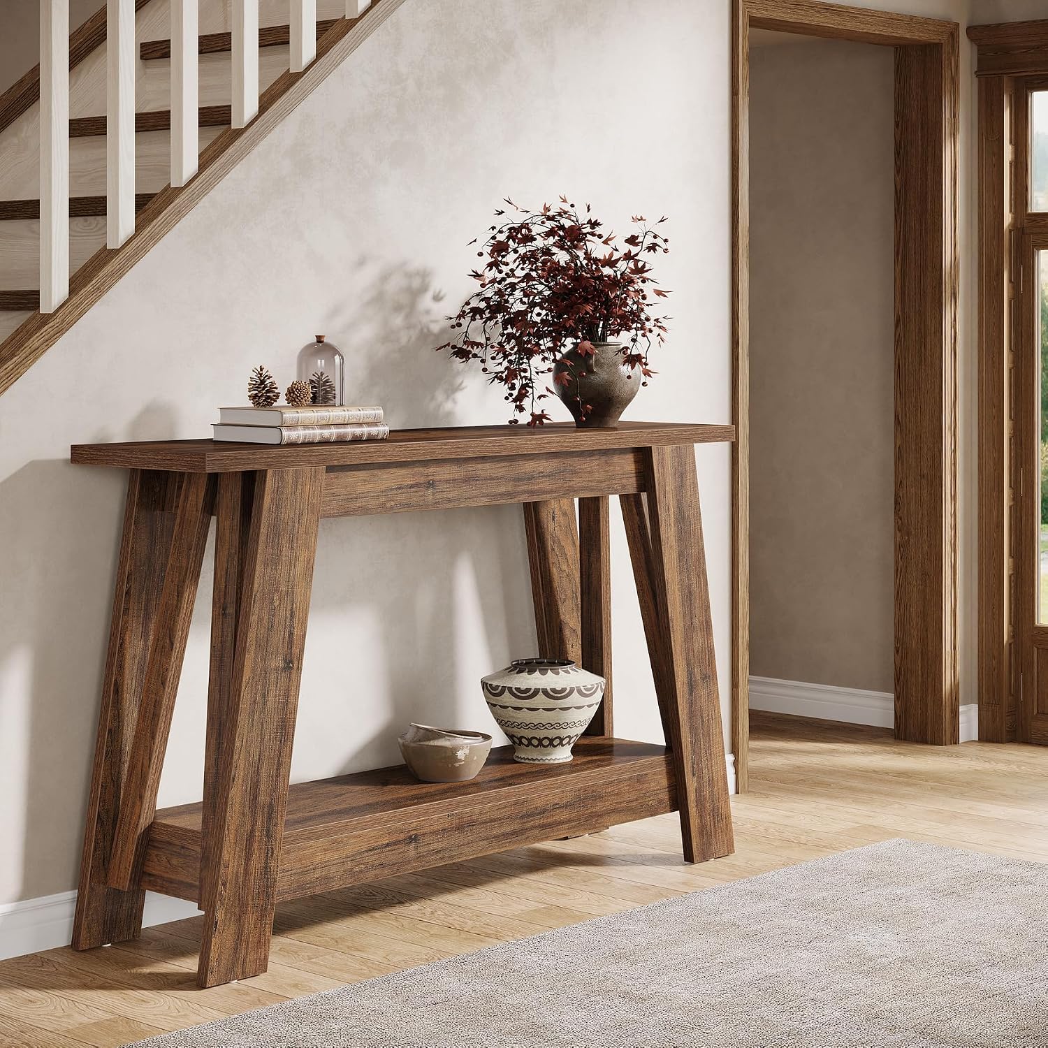 Tribesigns 41.3' Farmhouse Console Table, 2-Tier Wooden Entryway Table with Storage, Rustic Narrow Behind Couch for Living Room, Hallway, Foyer, Rustic Brown