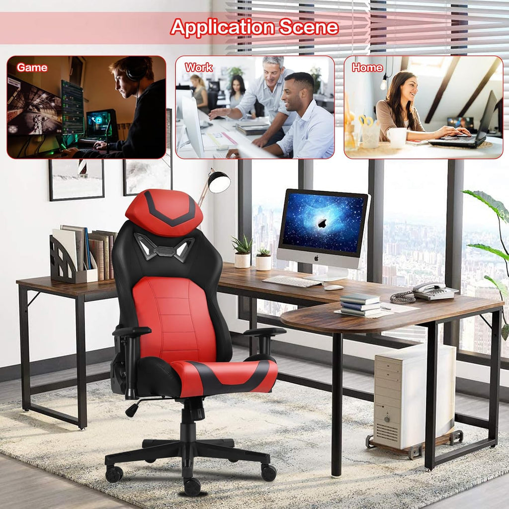 Modern-Depo Ergonomic Gaming Chairs for Adults with High-Density Memory Foam | Swivel Comfortable Office Chair, Big and Tall Video Game Chair, High Back Computer Chair for Home, Office, Red Black