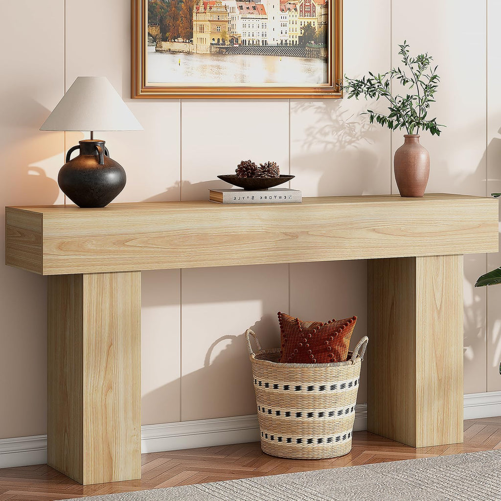 knoworld 63 Inch Long Console Table for Entryway, Farmhouse Wood Rectangular Sofa Table Behind Couch Table, Narrow Entryway Table for Living Room, Entrance, Hallway, Foyer, Easy Assembly (Natural)