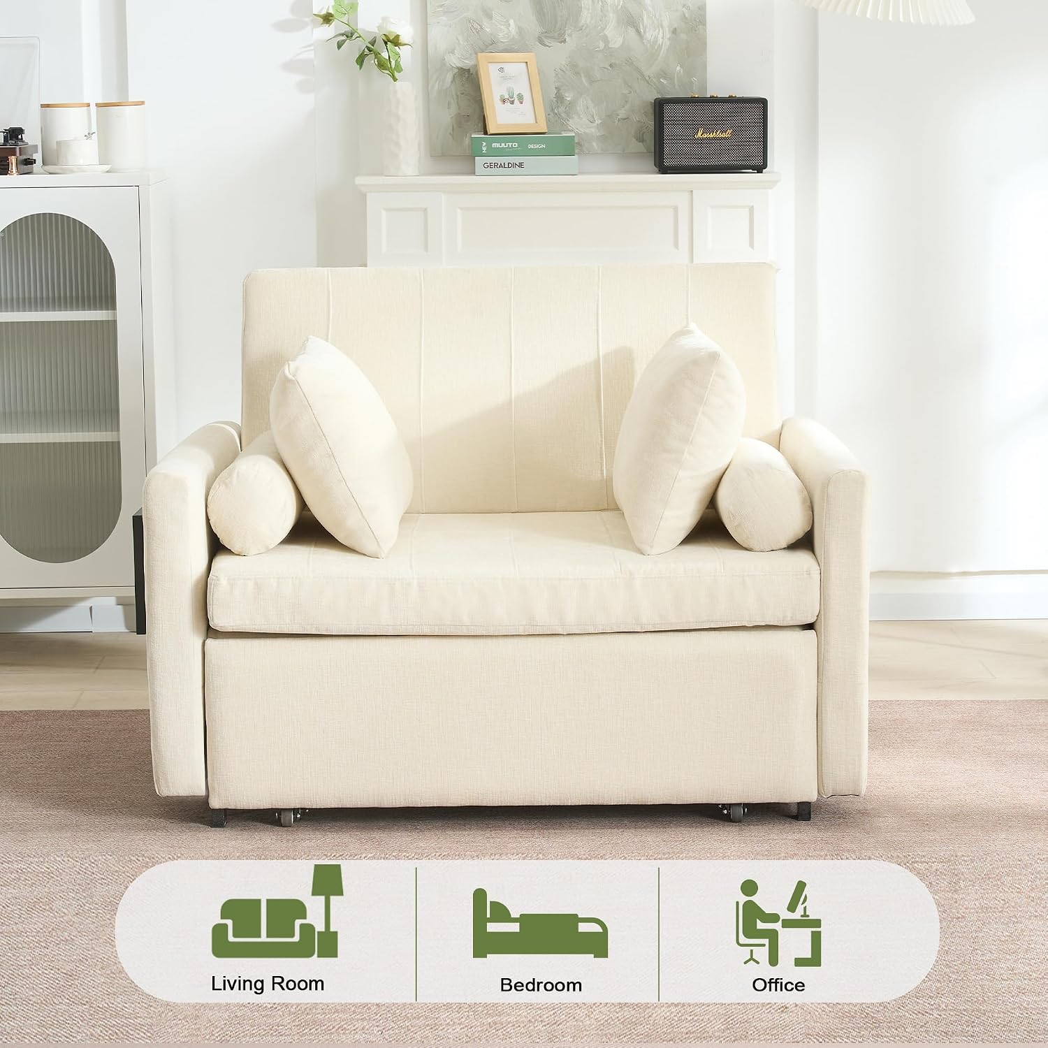 45' Oversize 3-in-1 Sleeper Chair, 75' Long Pull-Out Sleeper Sofa Bed with Wing Table and Side Pocket for Living Room, Bedroom, Small Space, Beige