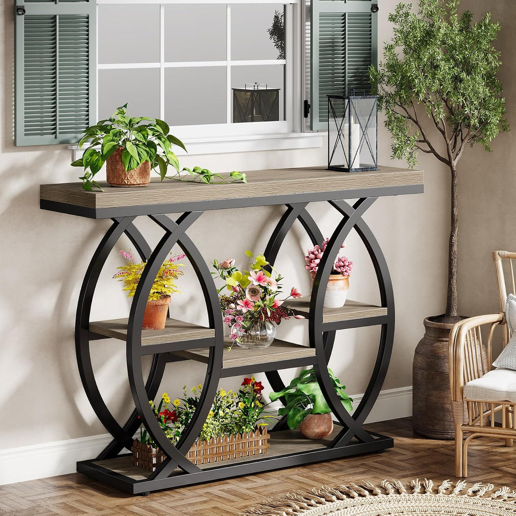 Tribesigns 39.4' Console Table, Industrial 4-Tier Sofa Table Entryway Table with Storage Shelves, Narrow Wood Accent Tables with Metal Frame for Small Spaces, Hallway, Foyer, Grey