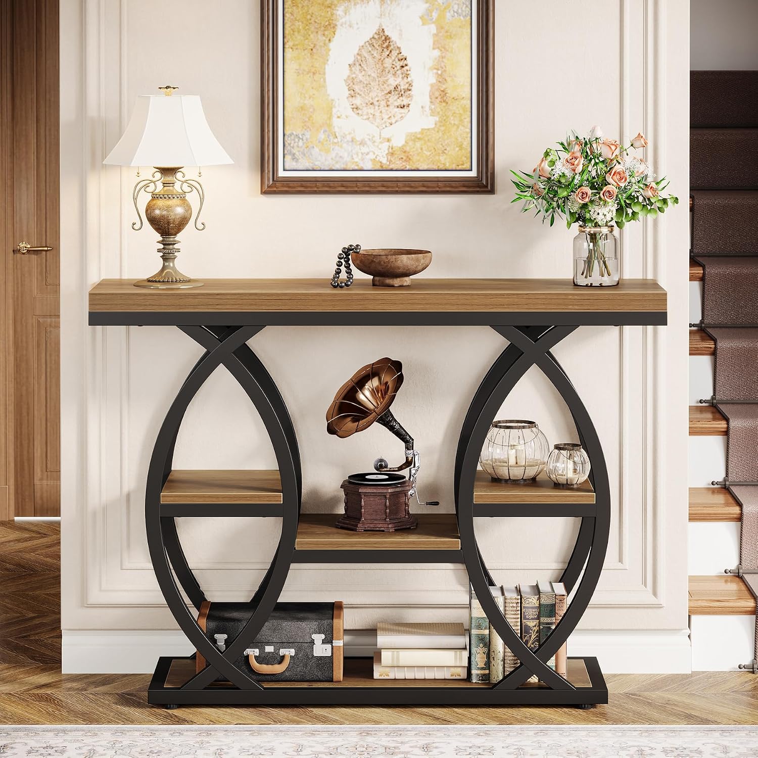 Tribesigns 39.4' Console Table, Industrial 4-Tier Sofa Table Entryway Table with Storage Shelves, Narrow Wood Accent Tables with Metal Frame for Small Spaces, Hallway, Foyer, Brown