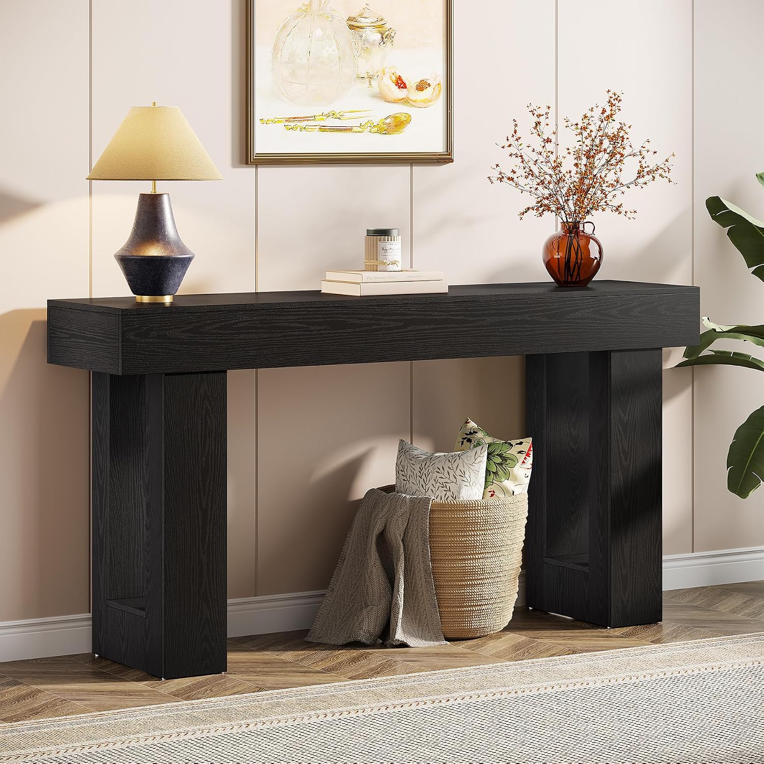 Tribesigns 63-Inch Long Console Table, Wooden Rectangular Sofa Table Behind The Couch, Farmhouse Entryway Table for Entrance, Hallway, Living Room (Black)