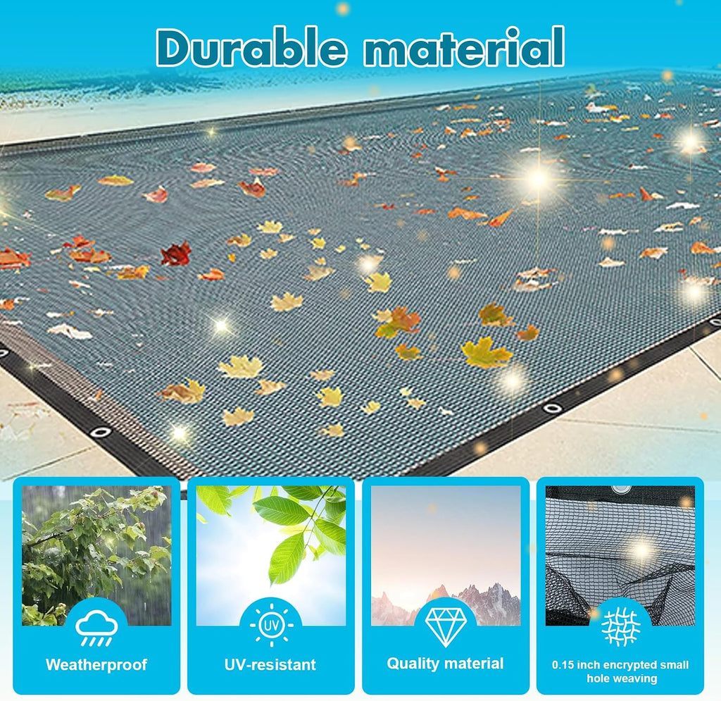 20x40 Ft Pool Leaf Net Cover For Inground Pools/Above Ground, Durable Black Mesh Swimming Pool Leaf Net Cover With Rope For Leaves and Debris, Tear Resistant, UV Resistant, and Reatherproof (20×40 Ft)