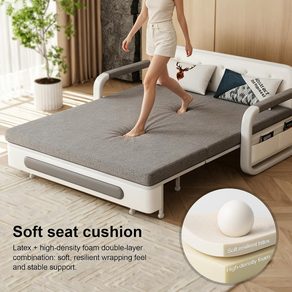 Pull-Out Sofa Daybed with Trundle - Versatile Futon Sleeper Couch for Living Room and Small Spaces (34.6'' D x 50.3'' W x 34.2'' H)- Gray/White Sofa Bed
