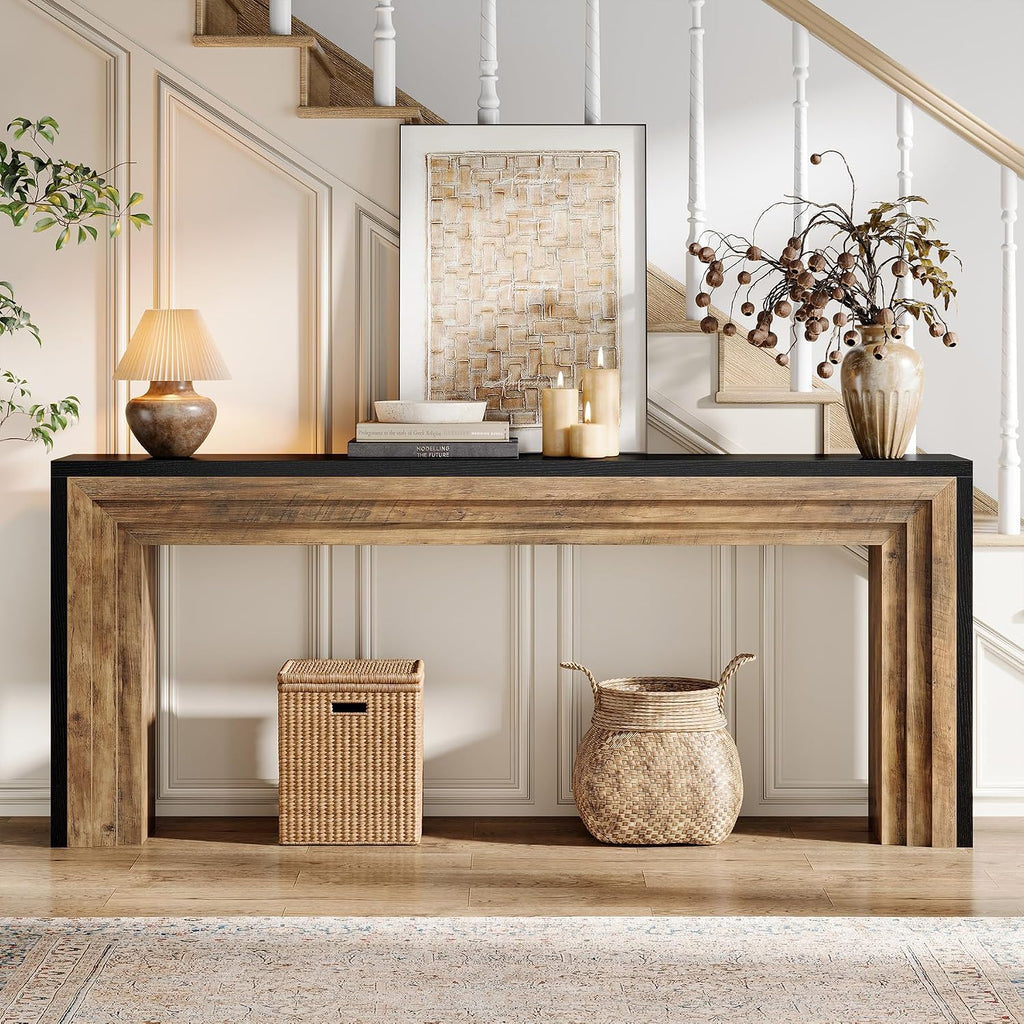 Tribesigns 70.9-Inch Long Console Table, Farmhouse Narrow Wooden Sofa Table Behind The Couch for Living Room, Entryway, Hallway, Foyer, Black + Brown