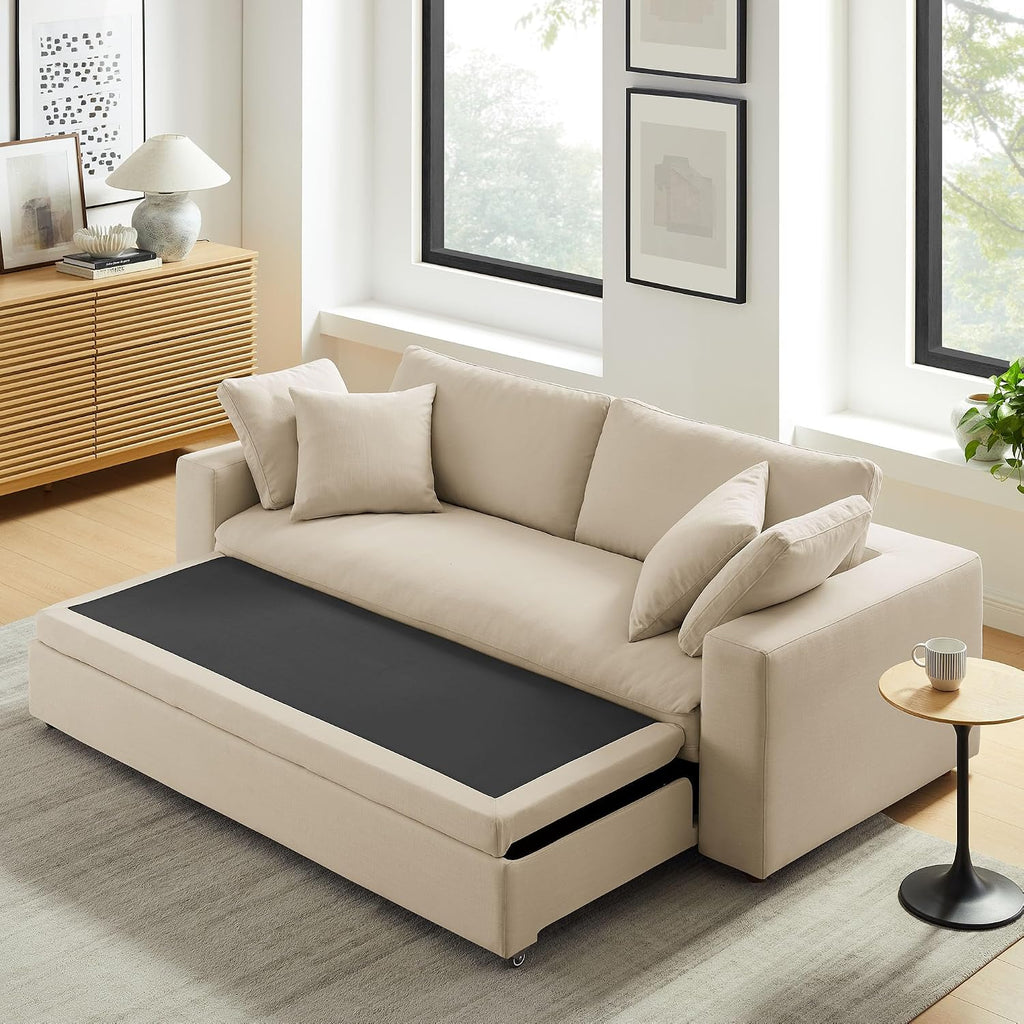 Modway Commix Down Filled Fabric Sleeper Sofa in Light Beige