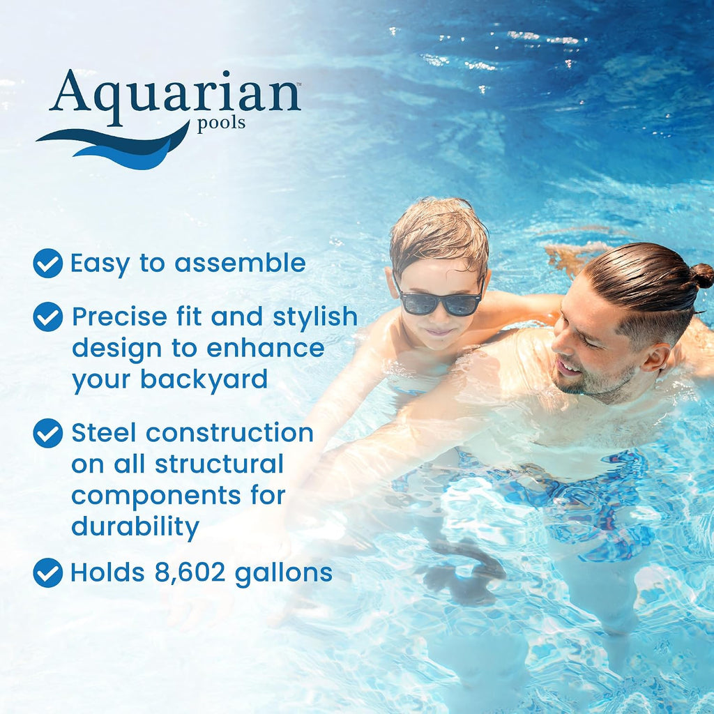 Aquarian Phoenix 18-Foot x 52-Inch Round Above Ground Swimming Pool – Easy to Assemble Backyard Family Water Recreation with Steel Frame & Metal Wall