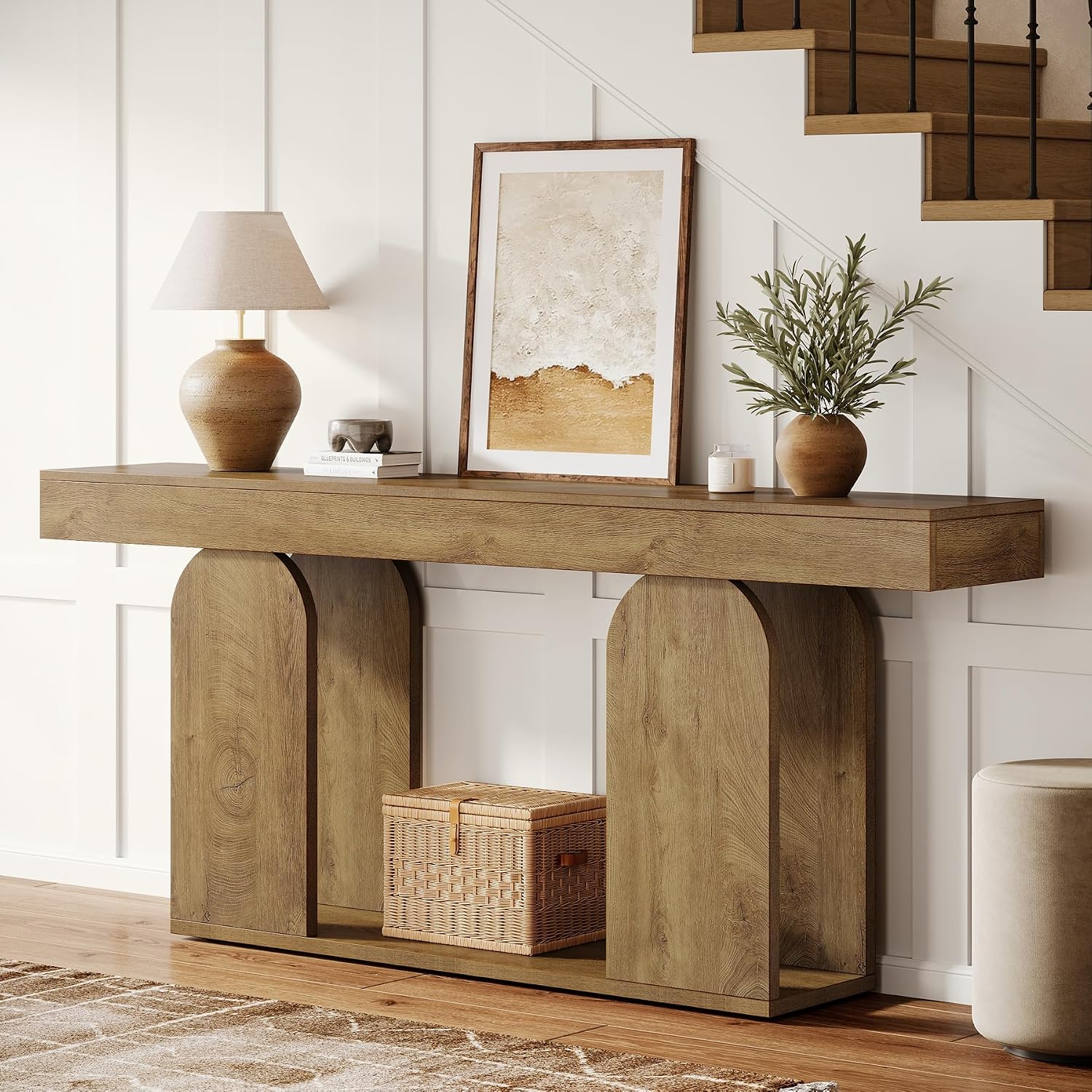 Tribesigns Farmhouse Wood Console Table, 70.9-Inch Entryway Accent Table with U-Shaped Base, 2-Tier Extra Long Sofa Tables for Entrance, Hallway, Living Room (Light Brown)