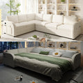 ITVZ King Size Sleeper Sofas Convertible Couches, White L Shaped Sectional Couch with Pull Out Bed, Oversized 6-Seat Sectional Sofa with Convert Left/Right Facing and USB Port for Living Room