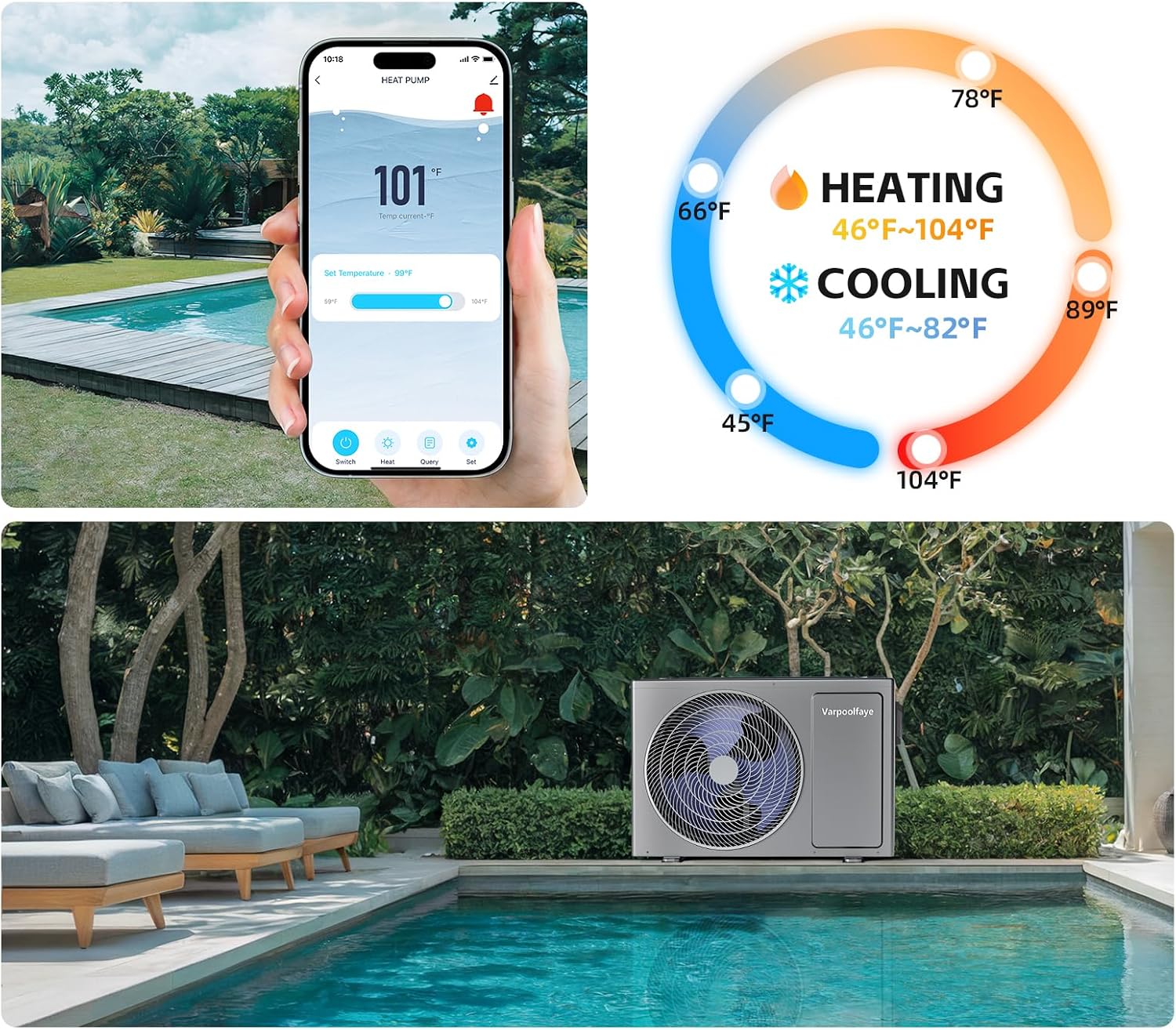 Electric Pool Heater for Inground Pool 27000 BTU Swimming Pool Heat Pump Above Ground Pool Heater 120V 7000 Gallon Heating or Cooling WiFi Control Schedule