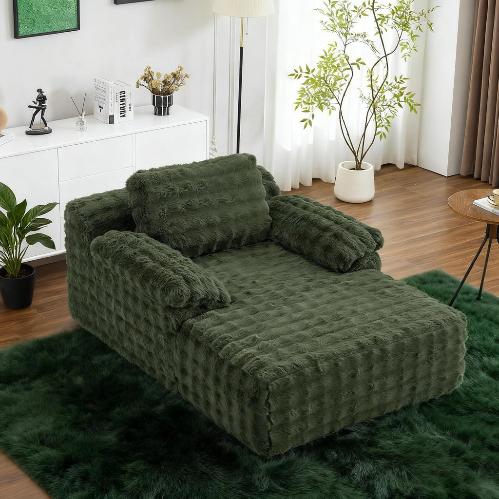 VINGLI Chaise Lounge Chair, Green Boneless Couch Oversized Reading Chair Upholstered Bubble Fleece Cloud Couch Sofa Recliner Bed Comfy Sleeper Couches for Living Room, Movie Room, Bedroom
